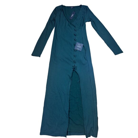 NWT Lulus Trendsetting Desire Green Ribbed Jersey Knit Lace-up Size M - Picture 5 of 6